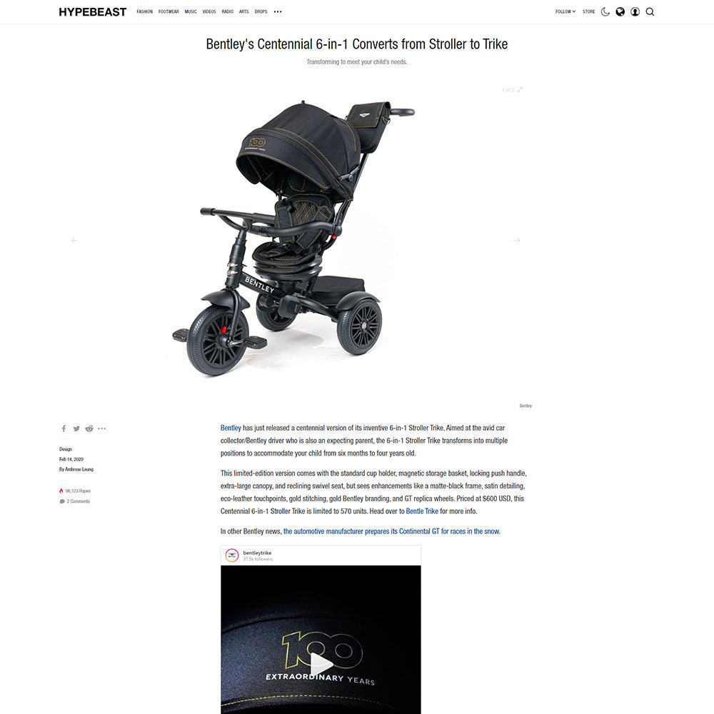 Bentley Trike Featured on HypeBeast - BentleyTrike