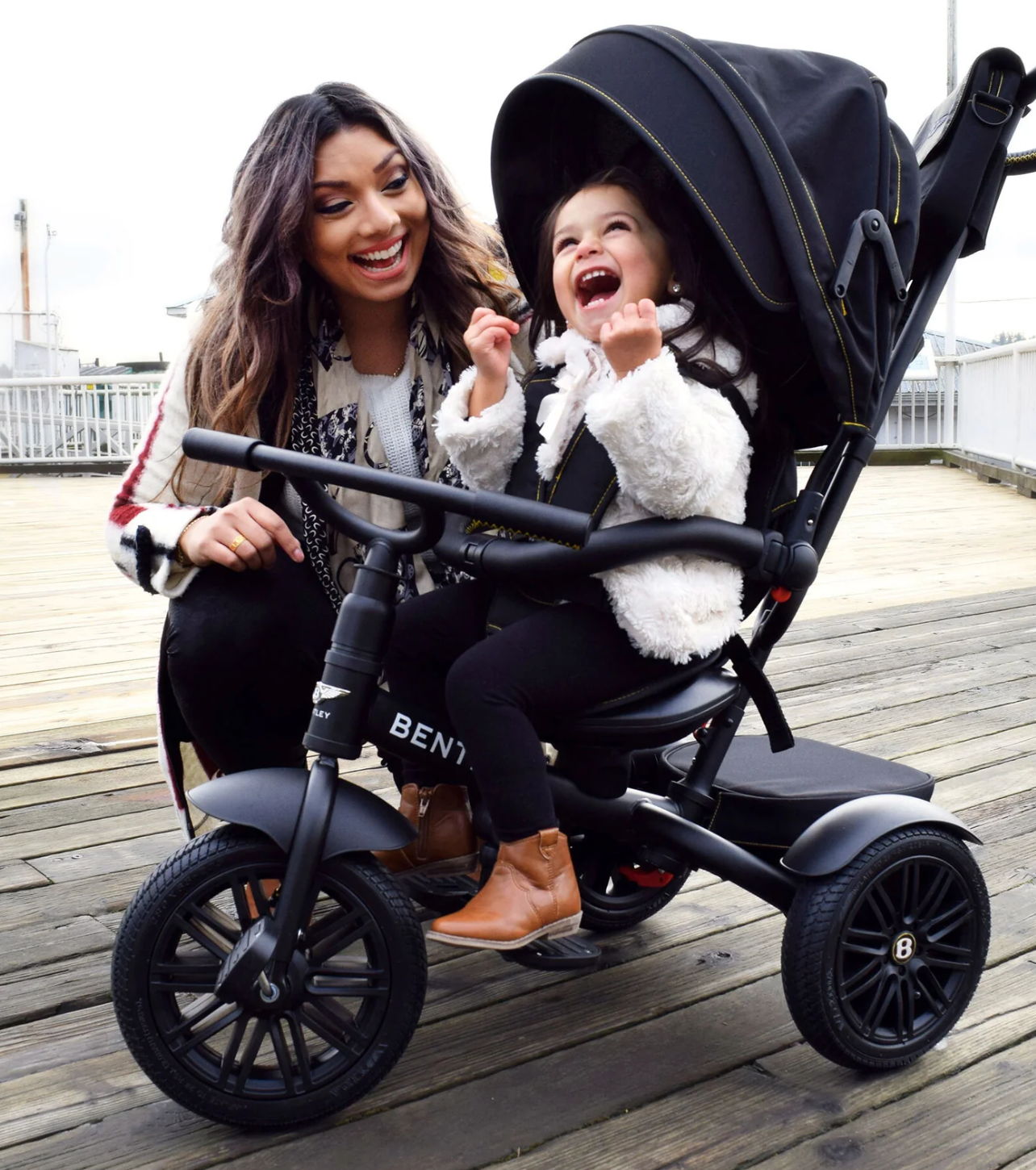 Introducing the Limited Edition Matte Black & Gold Bentley 6-in-1 Stroller Trike: A Luxury Ride for Your Little One