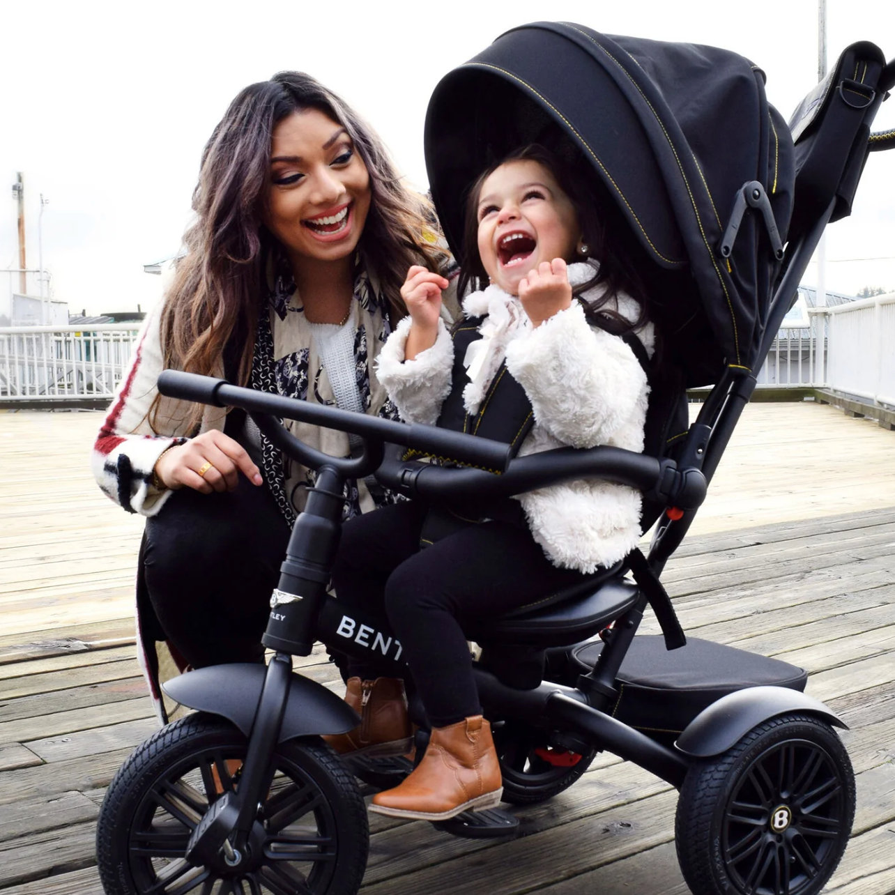 Introducing the Limited Edition Matte Black & Gold Bentley 6-in-1 Stroller Trike: A Luxury Ride for Your Little One